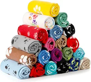 Yesland 20 Styles Dog Cat Fleece Blankets Puppy Blanket, 23.6 X 27.6 Inch Small Soft Fleece Fabric Dog Cat Blankets Pet Blanket with Paw Prints for Kitten, Puppy, Small Animals, Multiple Colors