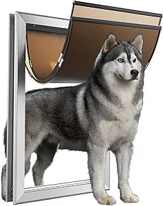 Aluminium Extra Large Dog Door 17.5" W x 27.7" H Weatherproof Aluminum Frame Pet Door with Sliding Lock Panel Easy to Install Durable Magnetic Double Flaps Pet Door for Dogs Up to 220LBS