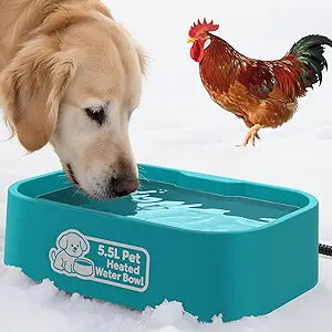 IPOW Pet Heated Water Bowl - 5.5L Extra-Large Rectangular Outdoor Durable Outdoor Dog Bowl with Anti-Chew Cord, Keep Water Warm at 77-95â„‰ for Cats & Dogs, BPA-Free, Spill-Proof, Blue