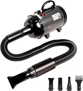 Dog Hair Dryer High Velocity Professional Dog Blow Dryer with Adjustable Speed Dog Pet Grooming Dryer Blower with 4 Nozzle 2 Blow Temperatureï¼ˆBlackï¼‰