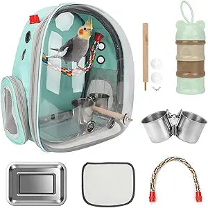 Rypet Bird Carrier Backpack Parrot Portable Breathable Bag Pet Bird Lightweight Travel Cage with Standing Perch and Stainless Steel Trayï¼ˆMint Greenï¼‰
