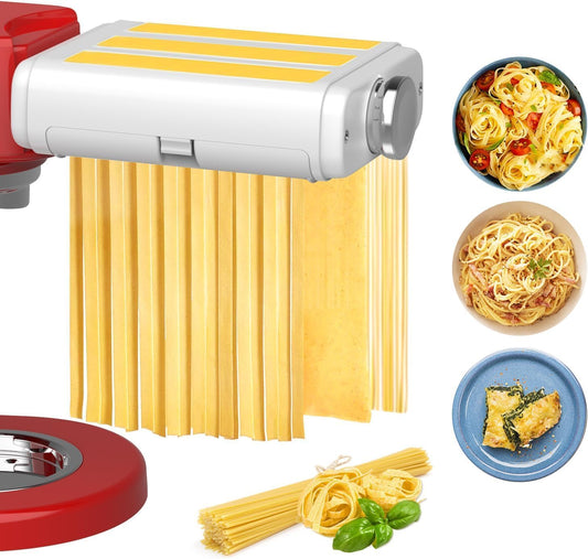 Pasta Maker Attachment for Kitchenaid\/ Cuisinart Mixers, Noodle Maker 3 in 1 Set of Pasta Roller Fettuccine Cutter Spaghetti Cutter and Cleaning Brush, Electric Pasta Makers White
