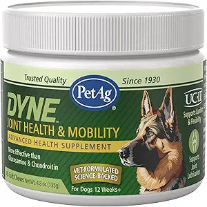 PetAg Dyne Soft Chews, Joint Health & Mobility - Vet-Formulated for Aging & Active Dogs - with UC-IIÂ® Collagen - Up to 4X More Effective Than Glucosamine/Chondroitin - 45 Chicken Liver Flavor Chews