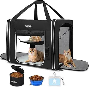 Petskd Combinable Pet Carrier for Large Cat or Medium Dog, 18"x17"x17" Large Cat Carrier for Car Travel, 2 Small Pet Soft Carriers with Food Bag, Bowl and Safety Locking Zippers for Vet, Camping