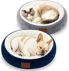 2 Pack Cat Beds for Indoor Cats 20 Inches Washable Round Donut Pet Bed Cushion Self Warming for Cats, Small Dogs, Puppy, and Kitten (Gray, Dark Blue)