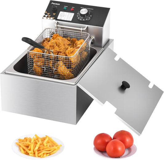 Deep Fryer with Basket, 1700w 9.1Qt Oil Tank\/ 4Qt Basket, Stainless Steel Countertop Electric Fryer for Home and Commercial Use, Oil Fryer with Temperature Control and Double Overheat Protection