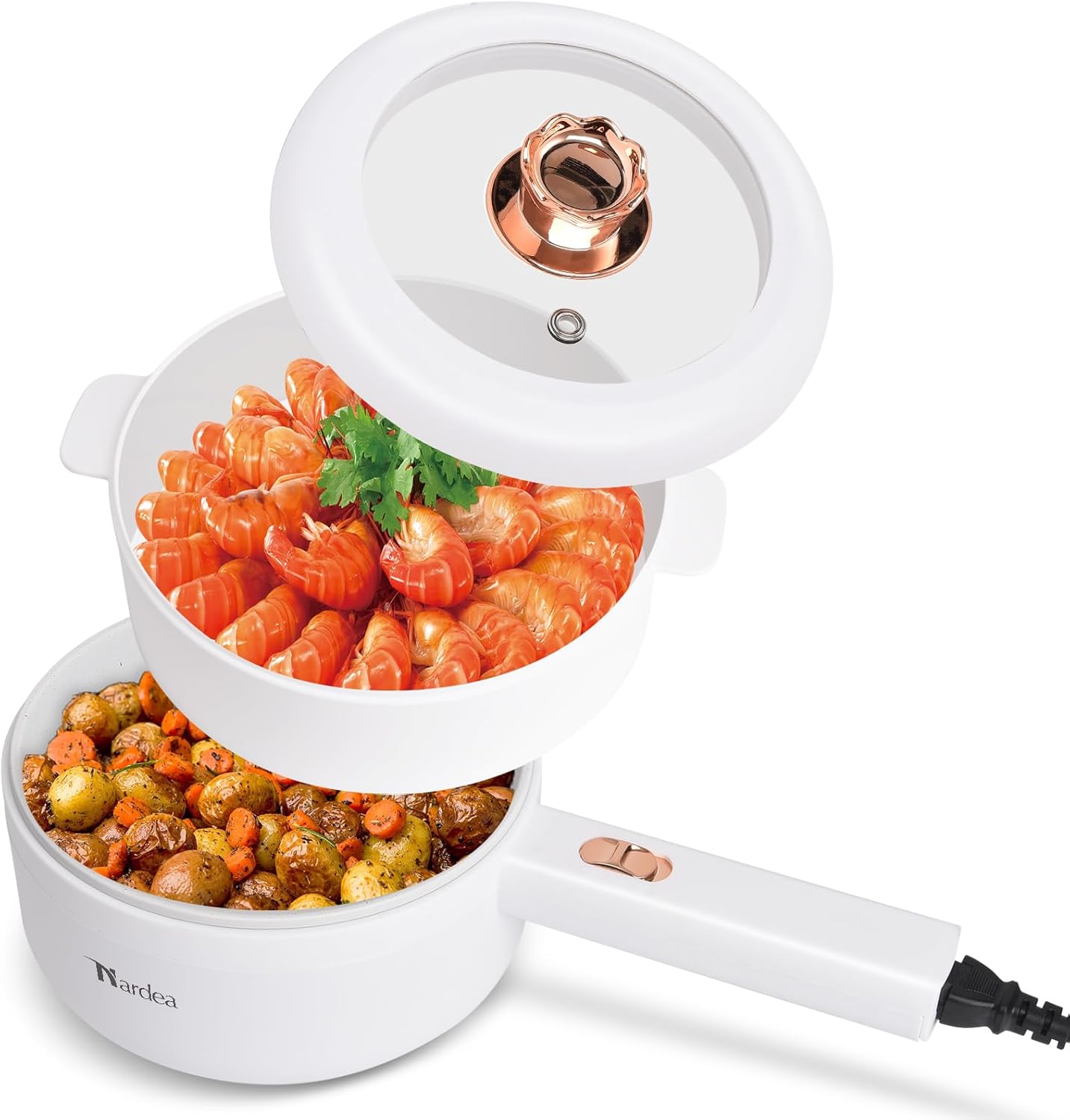 1.6L Mini Hot Pot Electric with Steamer, 700W Electric Pot Self Heating Ramen Cooker,Portable Non-Stick Frying Pan for Cooking Steak,Dorm Room Essentials