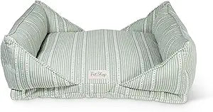 Fringe Studio Block Stripe Dusty SAGE 30" W x 23" D x 9.5" H Medium Mase Modern Cuddler Pet Bed, 100% Cotton Canvas Exterior w/Overfilled Bolster, Machine Washable, PetShop Collection (752001)