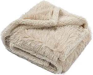 Long Faux Fur Calming Pet Blankets for Large Dogs Waterproof Cream Dog Blanket for Couch Sofa Cover Washable Puppy Bed Covers (Cream,XL-85x57in)