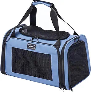 PETSFIT Pet Carrier, Dog Carrier Airline Approved, Collapsible Soft Sided TSA Approved Pet Carrier for Small and Medium Cats, Puppies Up to 12 Lbs, Cat Travel Carrier, Blue