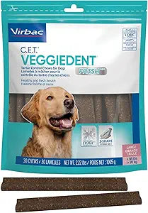 Virbac CET Veggiedent FR3SH Tartar Control Chews for Large Dogs Over 66 Pounds, Plant-Based Formula, 30 Count Bag