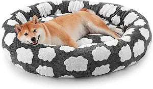 JOEJOY Donut Dog Bed Medium Size Dog, Cute Round Calming Pet Bed with Removable Washable Cover, Orthopedic Puppy Bed with Jacquard Shaggy Plush & Non Skid Bottom