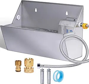 Automatic Water Dispenser for Dog,2.1 Gallon Dog Water Bowl Dispenser for Outdoor,304 Stainless Steel Automatic Pet Waterer for Cat Chicken Livestock (Drainage Hole)