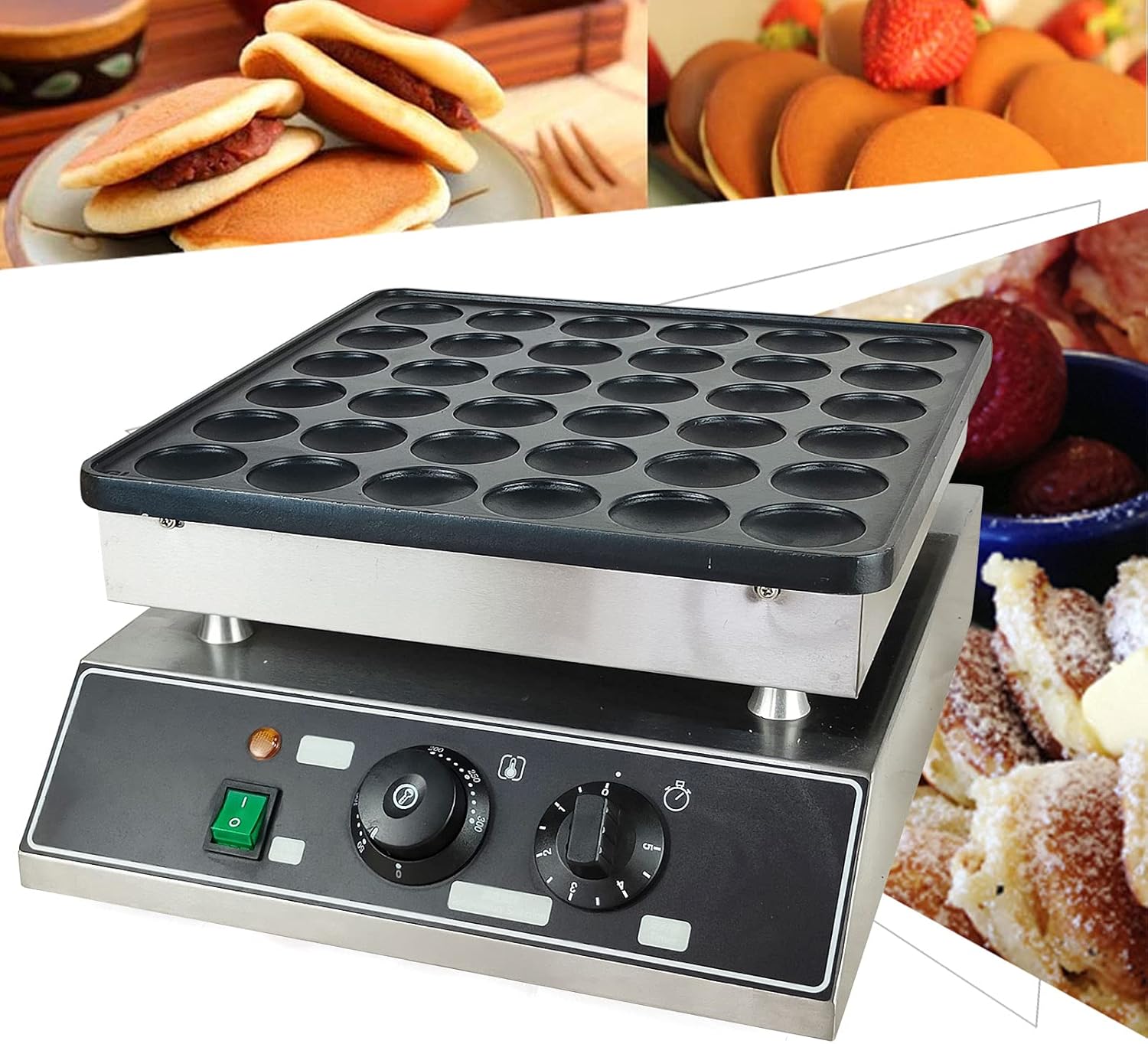 36 Holes Electric Mini Pancakes Maker Machine, 1000W Commercial Dutch Mini Pancake Griddle, Commercial Pancake Maker Machine, Ideal for Breakfast, Snacks, Desserts,Fast Cooking 1-5min