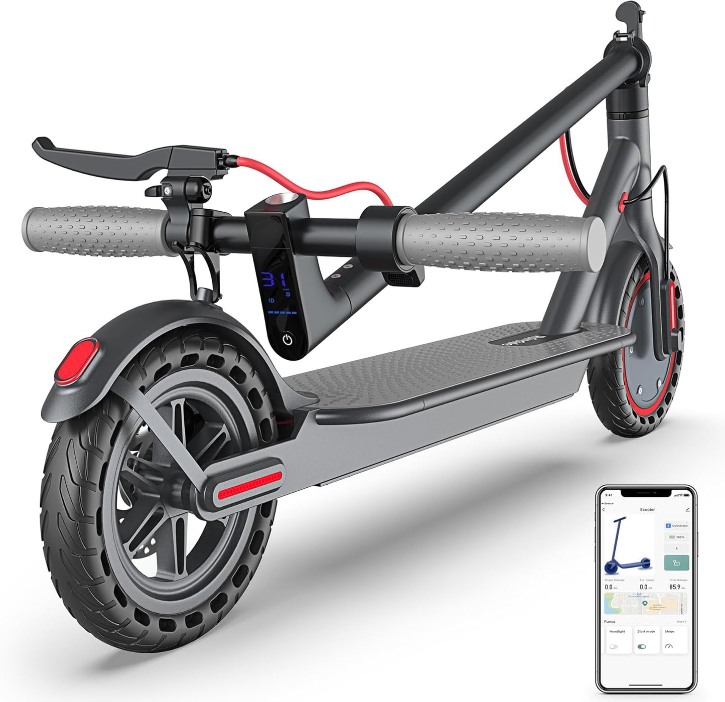 Roinside Electric Scooter - 8.5"\/10'' Solid Tires, 350W\/500W Motor, Up to 19-22MPH and 21-24Miles Long-Range Portable Commuting Scooter for Adults with Double Braking System and App