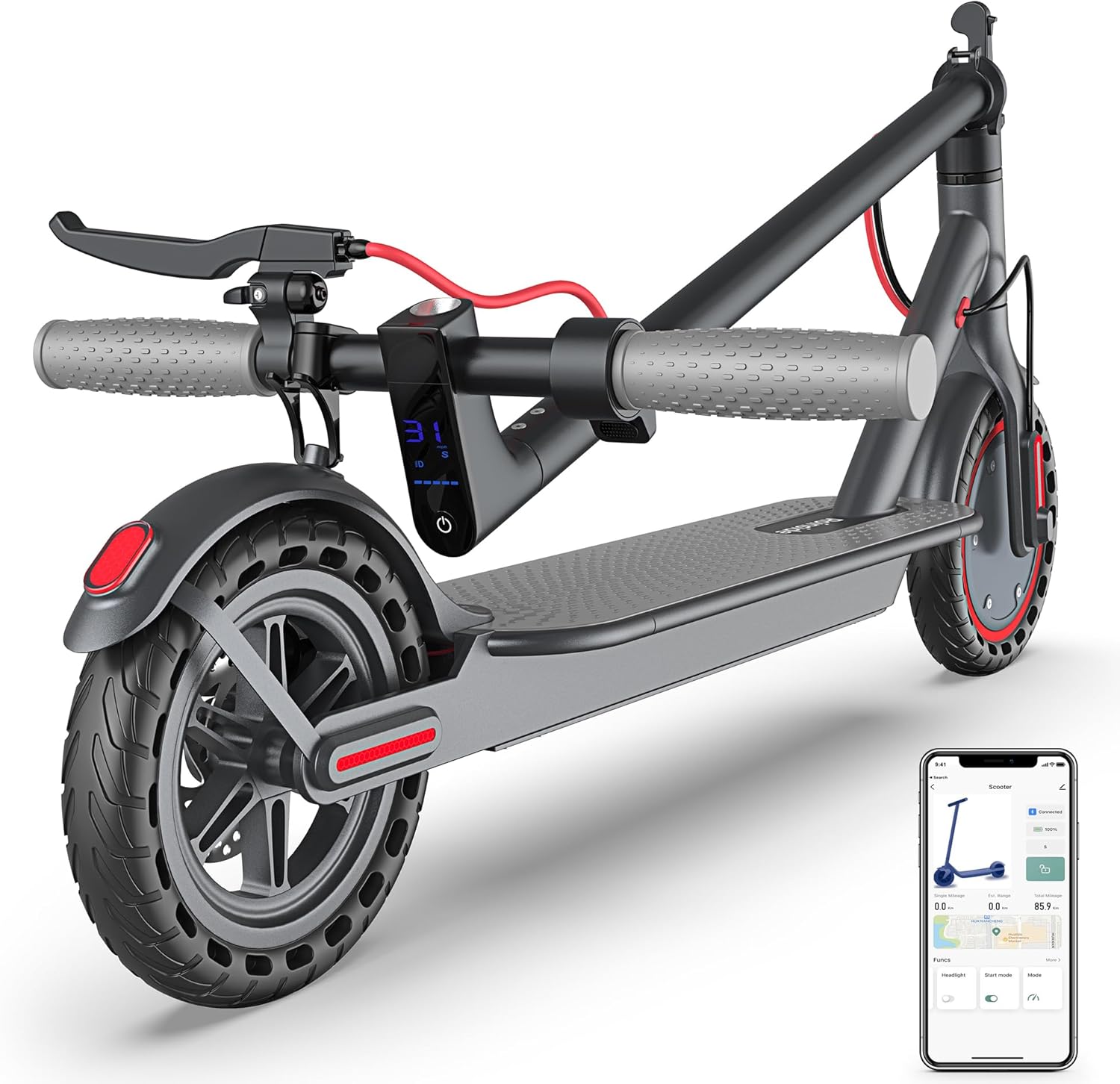 Roinside Electric Scooter - 8.5"\/10'' Solid Tires, 350W\/500W Motor, Up to 19-22MPH and 21-24Miles Long-Range Portable Commuting Scooter for Adults with Double Braking System and App
