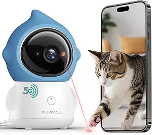 ZUMIMALL Pet Camera Indoor, 5G/2.4G WiFi Camera for Dog/Cat with Laser Toy, 3MP Pet Security Cameras with Phone App, 2-Way Talk, Auto Tracking, Pet/PIR/AI Detection, Privacy Protect, Alexa/ONVIF/Cloud