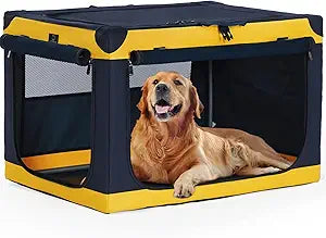 40" Collapsible Dog Crate for Large Dogs - Portable Soft Travel Kennel with Lockable Zippers, Waterproof Base, Washable Cover, Patented Screw Frame for Adjustable Tension, Outdoor, Indoor, Car Use