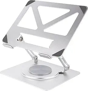 360 Rotating Aluminum Laptop Stand, Adjustable & Foldable Ergonomic Computer Stand, Compatible with MacBook, iPad, Dell, HP up to 16 Inches for Home & Office, Silver