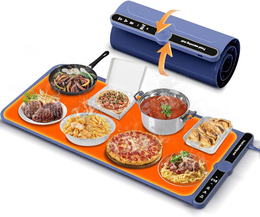Warming Mat for Food, 32''x15'' XL Heating Food Warming Mat Extra Large for Buffets Party, Roll Up Silicone Electric Warming Trays Extra Long with 6 Level Temperature and 6 Hours Timer for Home Travel