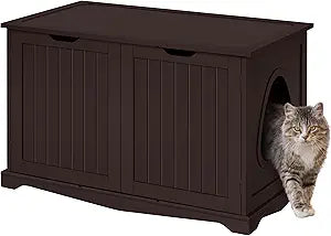 Yaheetech Cat Litter Box Enclosure, Litter Cabinet Furniture Hidden, Wooden Pet Crate Kitty Washroom Storage Bench with Divider Home Loo Indoor Cat House Espresso