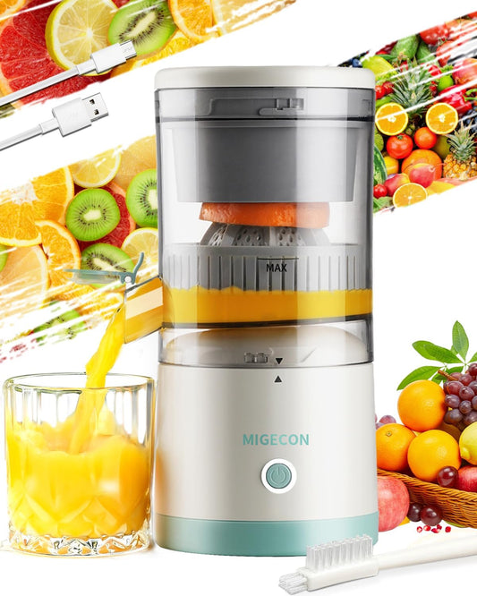 MIGECON Electric Citrus Juicer Machine, Orange Juicer with USB and Cleaning Brush, Portable Electric Juicer, Easy to Clean, for Lemons, Limes, and Grapefruit, White