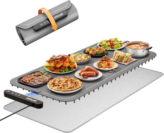 Vitaler Warming Mat for Food, (XXL 35\u201Dx16\u201D) Electric Warming Trays, Upgrade Graphene Fast Full-Surface Heating Mat for Food with 6 Level Temp, 6 Hours Timer, Food Warmer Pad with Heat-Insulating Mat
