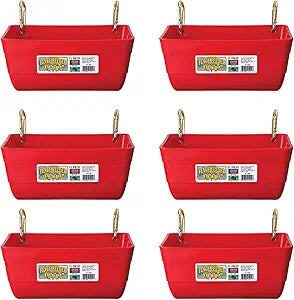 Little Giant FF11RED 4.5 Quart Heavy Duty Plastic Feed Trough Bucket Fence Feeder with Carabiner Clips for Livestock and Pets, Red (6 Pack)