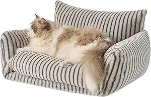 Hollypet Cat Bed Fluffy Plush Mutifuctional Double-Layer Soft Pet Couch Orthopedic Sofa Nest Beds for Small Cats and Dogs, Dark Gray Stripes (25x20x13 inch)