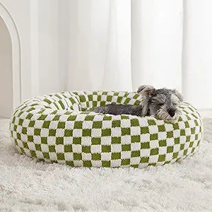 BFPETHOME Donut Dog Bed Medium Size Dogs, Cute Medium Dog Bed for Puppy and Kitten, Round Calming Pet Beds with Non-Slip Bottom, Machine Washable,27inch, Green
