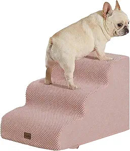 Made4Pets Dog Stairs Ramp for Small Dogs 15.7" H, 3-Step Dog Steps for Bed Couch Sofa and Chair, 35D Foam Pet Steps for Small Dogs and Cats, Non-Slip Bottom Pet Stairs, Pink
