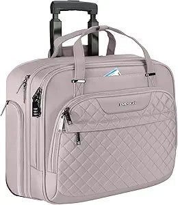 EMPSIGN Rolling Laptop Bag Women with Wheels, Briefcase for Women Fits Up to 15.6 Inch Laptop Briefcase on Wheels, Water-Repellent Overnight Rolling Computer Bag with RFID Pockets, Grey Pink