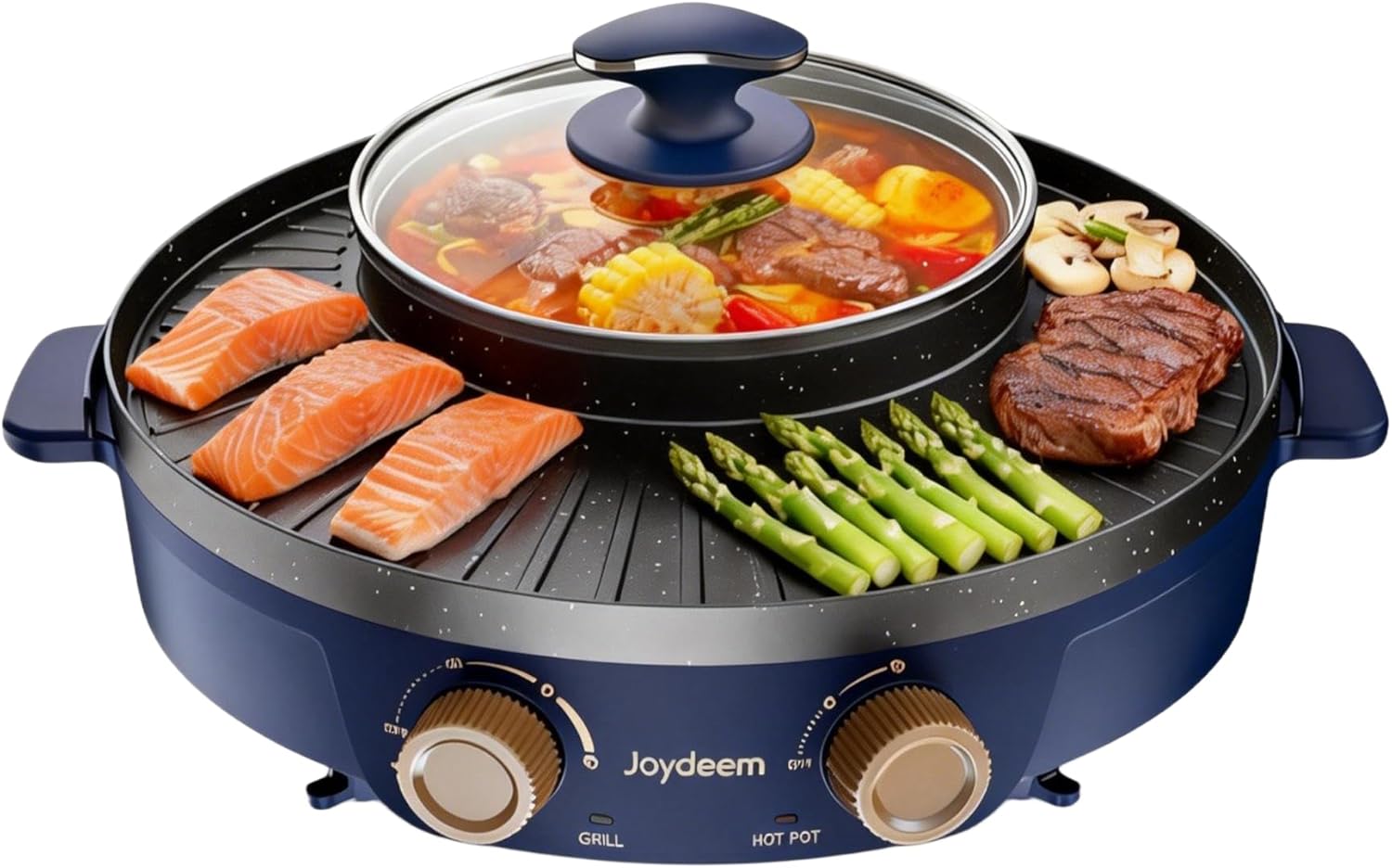 Joydeem Electric Grill with Shabu Shabu Hot Pot, Compact Korean BBQ Hotpot Combo Machine, 2L Hot Pot, Suitable for 1-4 People, JD-SK3407