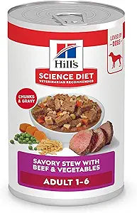Hill's Science Diet Adult 1-6, Adult 1-6 Premium Nutrition, Wet Dog Food, Beef & Vegetables Stew, 12.8 oz Can, Case of 12