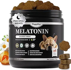 Melatonin for Dogs, Calming Chews with Valerian Root & L-Theanine for Sleep Aid & Emotional Support, Calming Treats for Stress Anxiety Relief - Thunder, Fireworks, Barking, Bacon Flavor, 90Ct