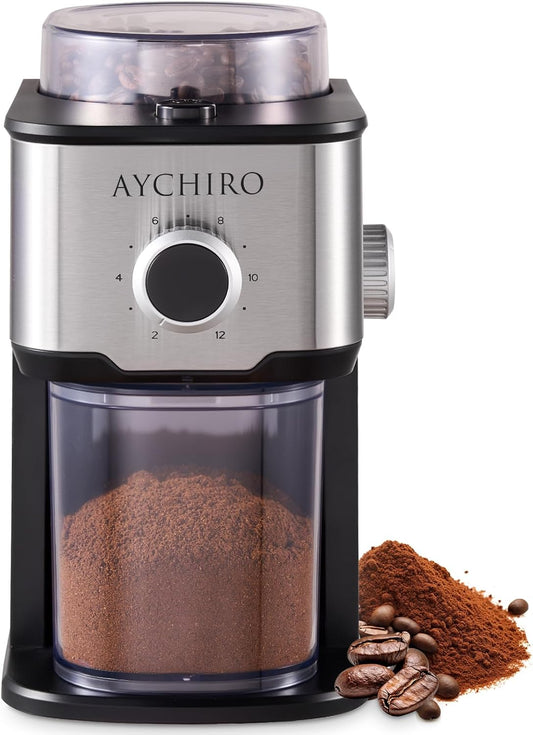 AYCHIRO Burr Coffee Grinder, Adjustable Coffee Bean Grinder Electric with 14 Grinding Settings,2-12 Cups for Espresso, Drip Coffee and French Press