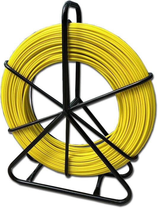 Fish Tape Fiberglass 6mm 656ft Duct Rodder Fish Tape Pulling Tool fish tape wire puller Cable Running Rod with Steel Reel Stand 【6mm*200m】