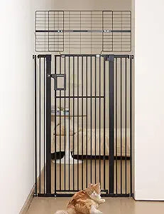 No Pawblems 71" Extra Tall Pet Gate for Cat, 29-43" Auto Close Cat Gate for Doorways/Stairs/Hallways, NO Drilling Pressure Mounted, 1.37" Pet-Safe Gap (Black, 71" Tall, 29-43" Wide)