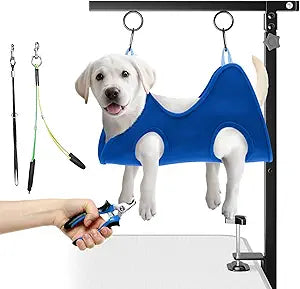 niffgaff Adjustable Foldable Dog Grooming Arm with Heavy-Duty Clamp: 26" to 40" Height, Includes Safety Hammock & No-Sit Holders â€“ Perfect Grooming Restraint for Small & Medium Dogs at Home or Salons