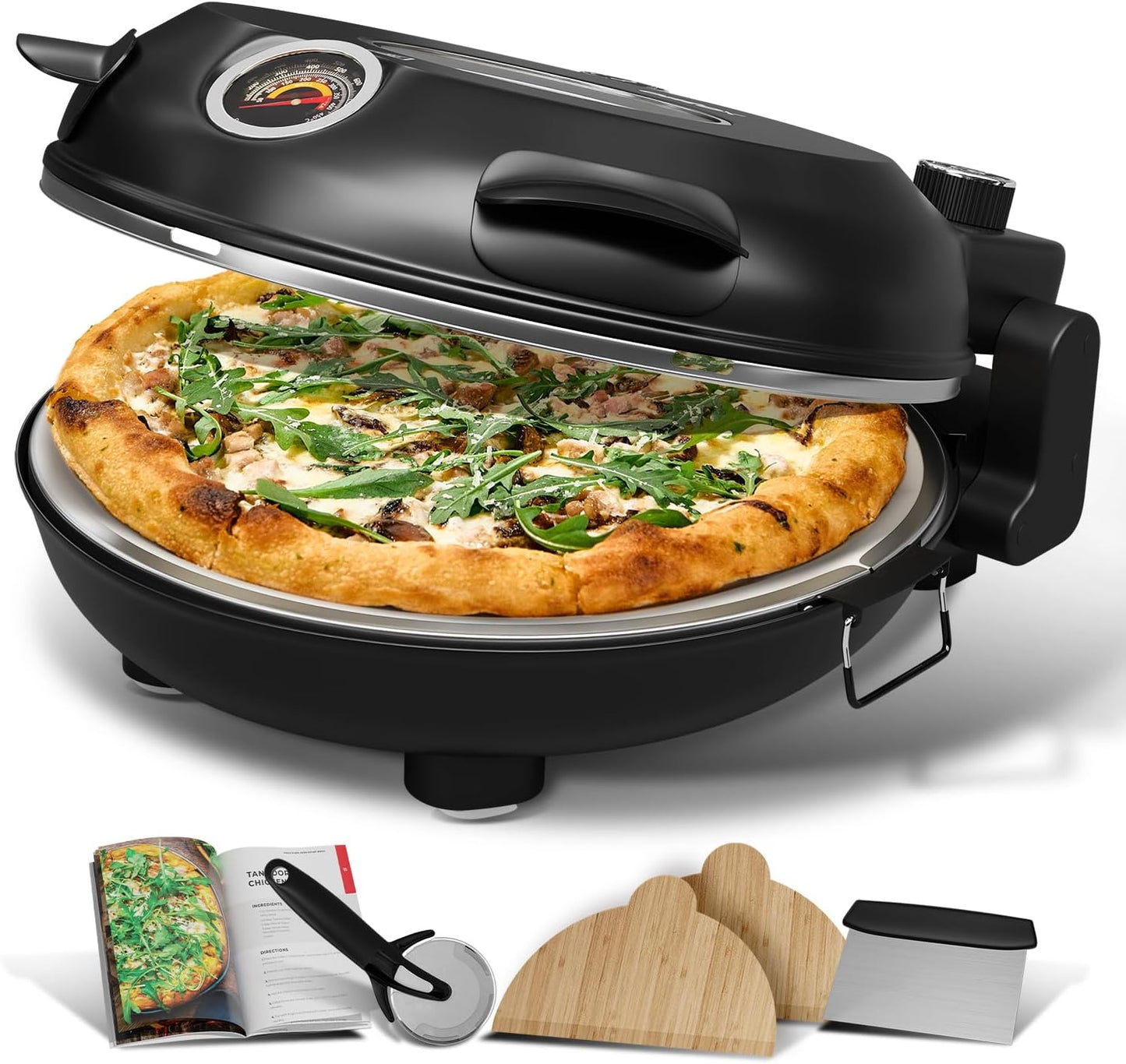 Eatex Electric Pizza Oven Indoor, 12 Inch Countertop Pizza Oven, Portable Stone Pizza Oven, Heats up to 790°F for Crispy Crust, Pizza Maker Machine for Home \u2013 Black