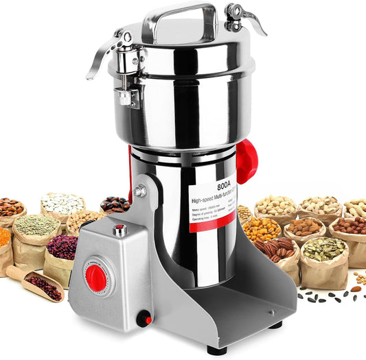 Electric Grain Mill Grinder, 800g Stainless Steel Grain Mill, 2400W High Speed Commercial Grinder Machine, Pulverizer Spice Herb for Dry Grains Cereals Coffee Corn Pepper, Swing Type