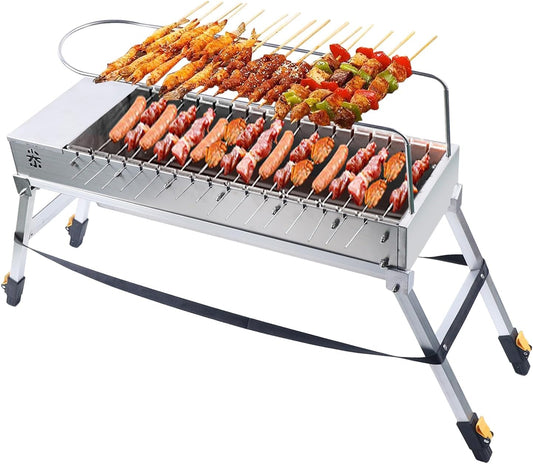 USB Electric Charcoal Grill Automatic Rotating Barbecue Grill Stainless Steel Flip Folding BBQ Grill Rack with 17 Roast Rods for Outdoor Camping Courtyard Picnic BBQ