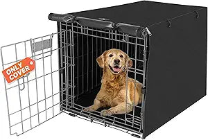 X-ZONE PET Double Door Dog Crate Cover - Polyester Pet Kennel Cover (Fits 24 30 36 42 48 inches Wire Crate) (42 Inch, Black)