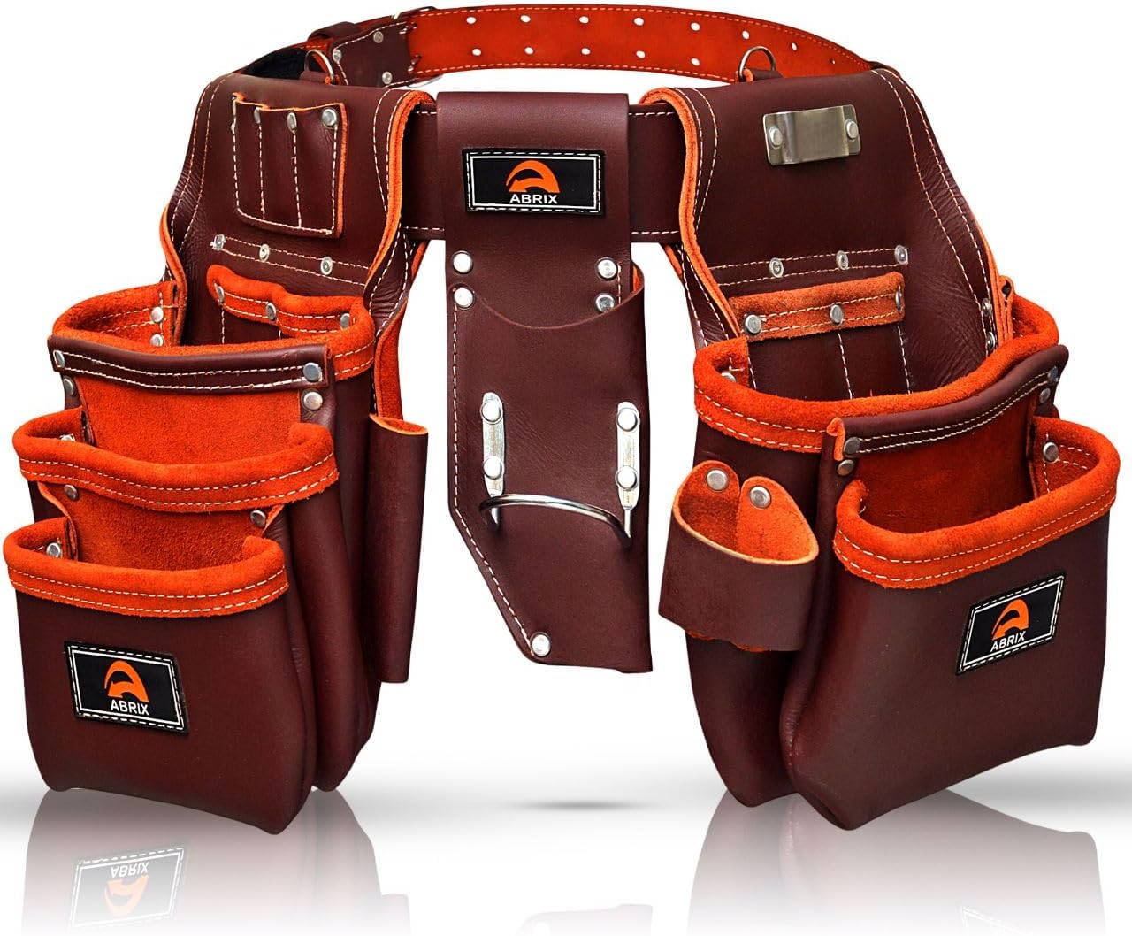ABRIX Oil Tanned Leather Tool Belt for Men Framing Rig Carpenter Tool Belt with Tool Pouches Padded construction belt pauchas para construccion