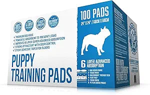 Bulldogology Puppy Training Pads - Pee Pads with Adhesive Sticky Tape (24x24) Large Dog Training Wee Pads with 6 Layer Extra Quick Dry Bullsorbent Polymer Tech (100-Count, White)