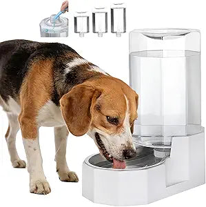 Sfozstra Automatic Pet Water Dispenser: 8L White Gravity Stainless Steel Water Bowl - with Specialized Brush - Angular Water Feeder for Senior Pet Dogs with Neck Pain Relief in Living Room Bedroom