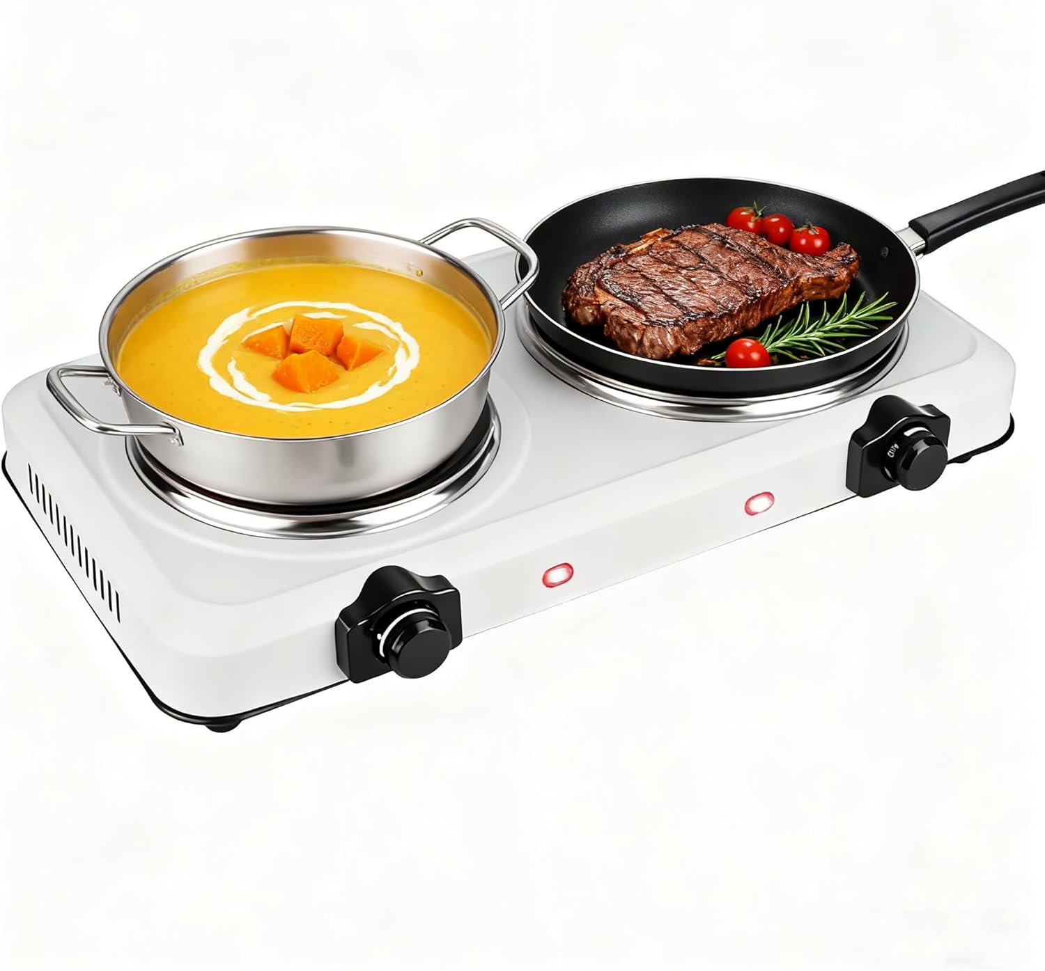 1800W Dual Electric Stove Infrared Dual Burner Portable Hot Plates Glass Double Cooktop Countertop Counter Stove Stepless Temperature for Kitchen RV Camp (White)