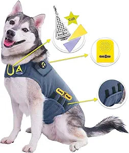 CozyVestÂ® Dog Anxiety Vest 3-in-1 Music & Aromatherapy Shirt, Relaxing Sound & Essential Oil Scent Jacket, Fireworks Thunder Separation & Thunderstorm Canine Stress Relief Coat (Gray, XL [65-110 Lbs])