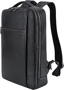 Masa Kawa Slim Genuine Leather Business Backpack 15.6" Laptop Bag for Men Women Office Work Travel Small Thin Computer Casual Daypack, Black