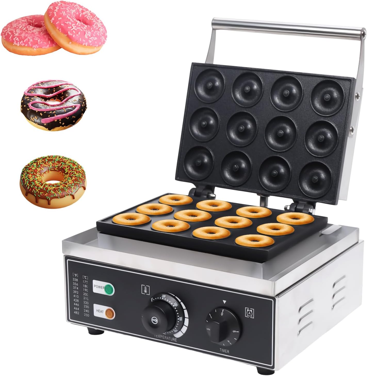 Treliamd Electric Donut Machine, Commercial Waffle Donut Machine, Pancakes Maker Machine 12 Holes Double-Sided Heating, Non-stick Donut Maker for Breakfast, Snacks, Desserts